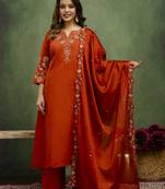 Orange women kurta pant dupatta set