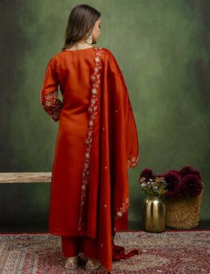 Orange women kurta pant dupatta set 2