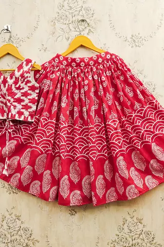 Red cotton  kids lehenga choli