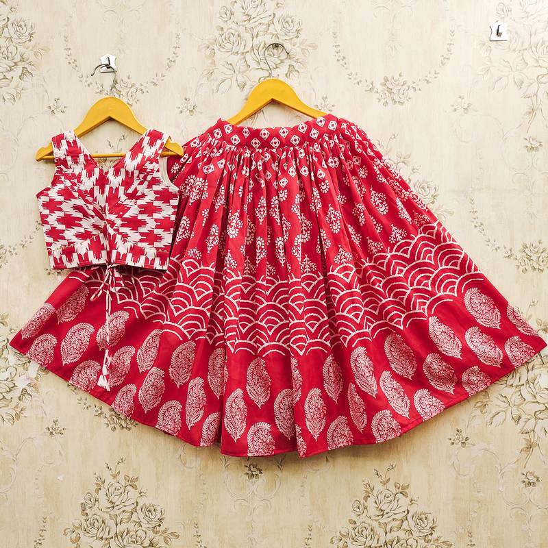Red cotton  kids lehenga choli