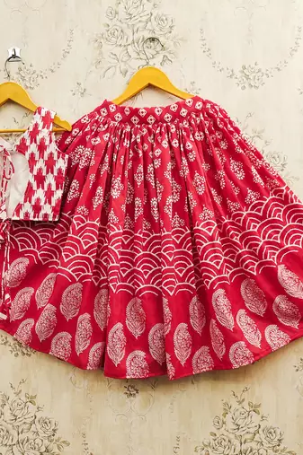 Red cotton  kids lehenga choli