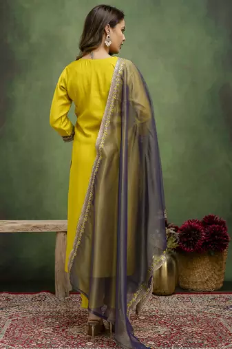 Yellow women kurta pant dupatta set