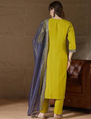 Yellow women kurta pant dupatta set 2