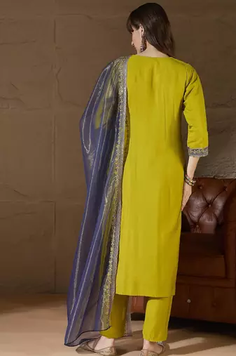 Yellow women kurta pant dupatta set