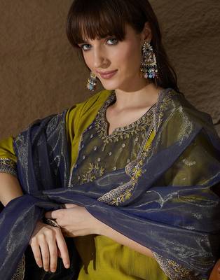 Yellow women kurta pant dupatta set 3