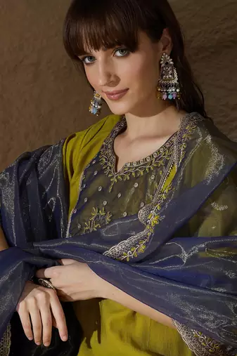 Yellow women kurta pant dupatta set