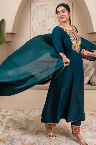 Blue women kurta pant dupatta set