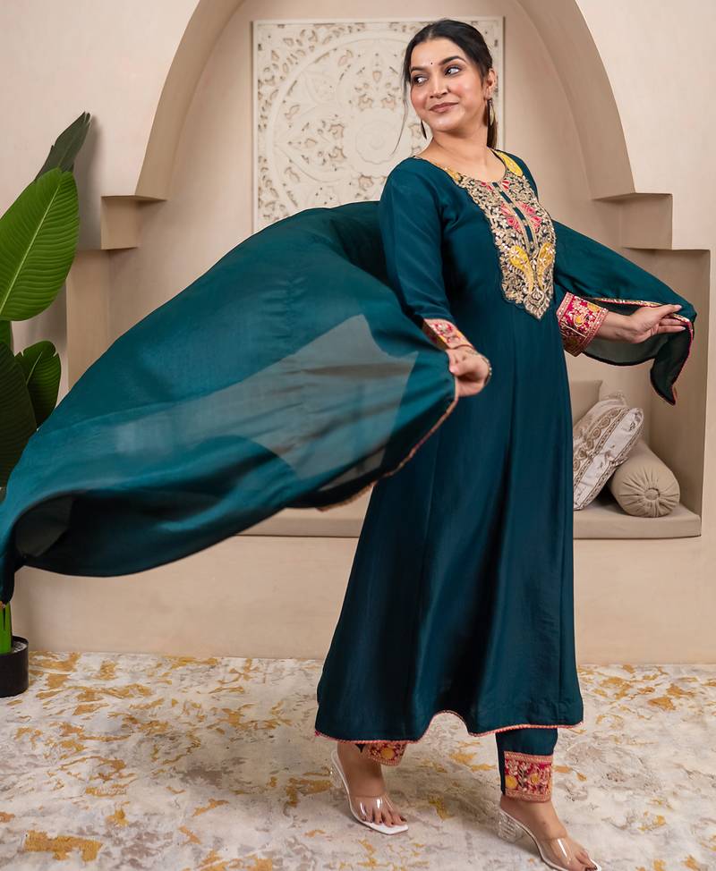 Blue women kurta pant dupatta set