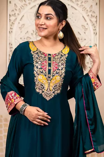 Blue women kurta pant dupatta set