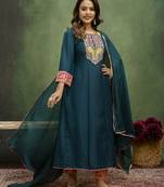 Blue women kurta pant dupatta set