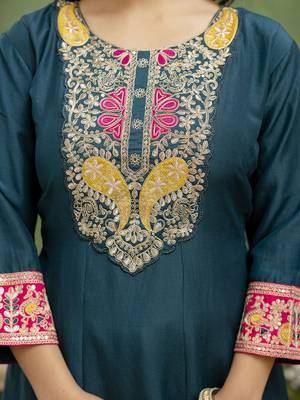 Blue women kurta pant dupatta set 3