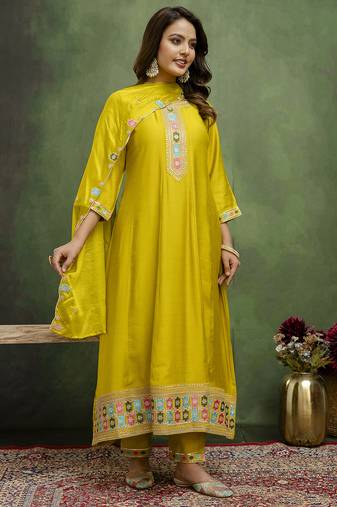 Yellow women kurta pant dupatta set