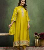 Yellow women kurta pant dupatta set