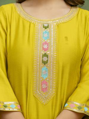 Yellow women kurta pant dupatta set 3