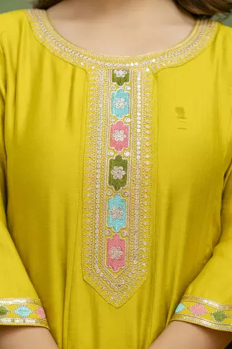 Yellow women kurta pant dupatta set