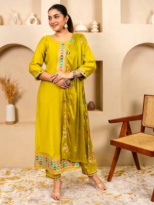 Yellow women kurta pant dupatta set 1