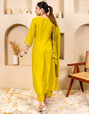 Yellow women kurta pant dupatta set 2
