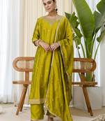 Green women kurta pant dupatta set