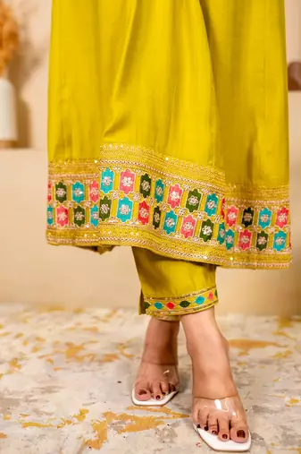 Yellow women kurta pant dupatta set