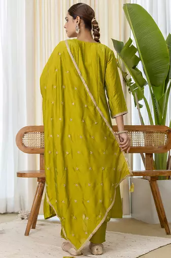 Green women kurta pant dupatta set