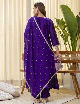 Purple women kurta pant dupatta set 2