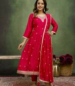 Pink women kurta pant dupatta set