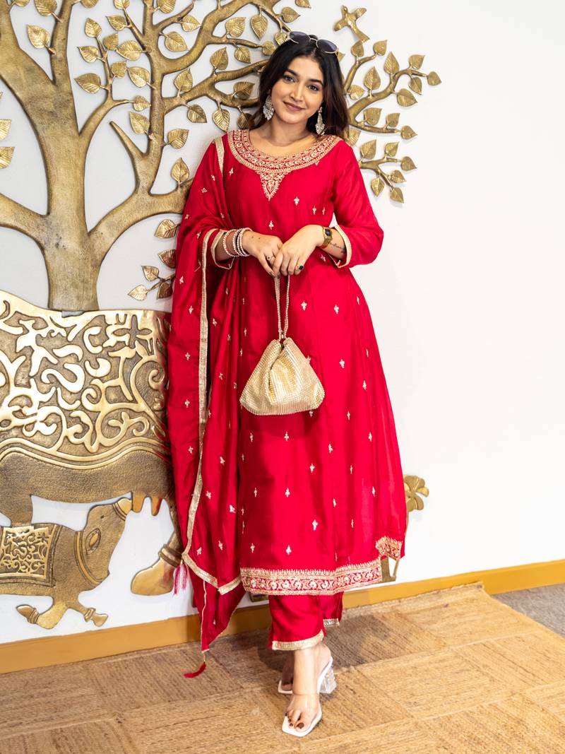 Pink women kurta pant dupatta set