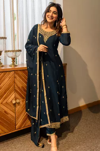 Dark blue women kurta pant dupatta set