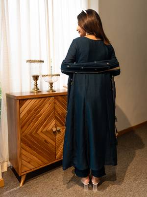 Dark blue women kurta pant dupatta set 3
