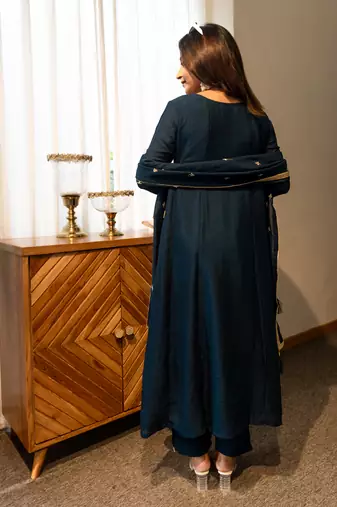 Dark blue women kurta pant dupatta set