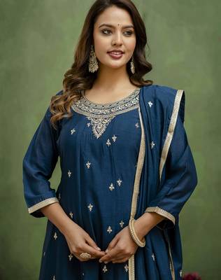 Blue women kurta pant dupatta set 3