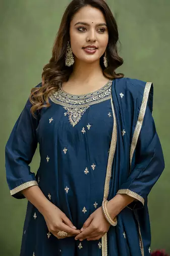 Blue women kurta pant dupatta set
