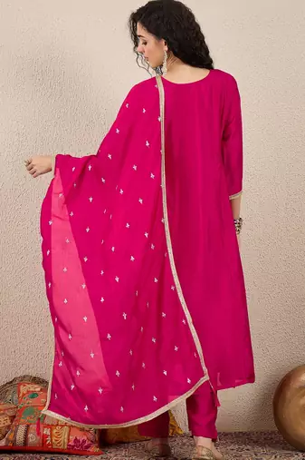 Pink women kurta pant dupatta set