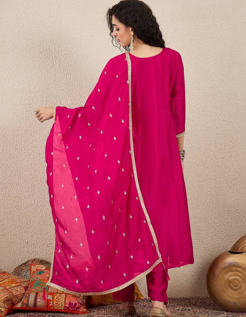 Pink women kurta pant dupatta set