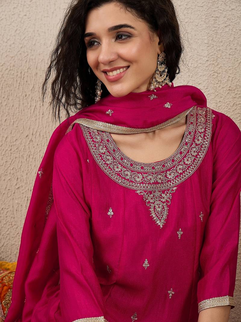 Pink women kurta pant dupatta set