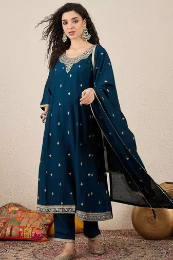 Blue women kurta pant dupatta set