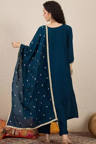 Blue women kurta pant dupatta set