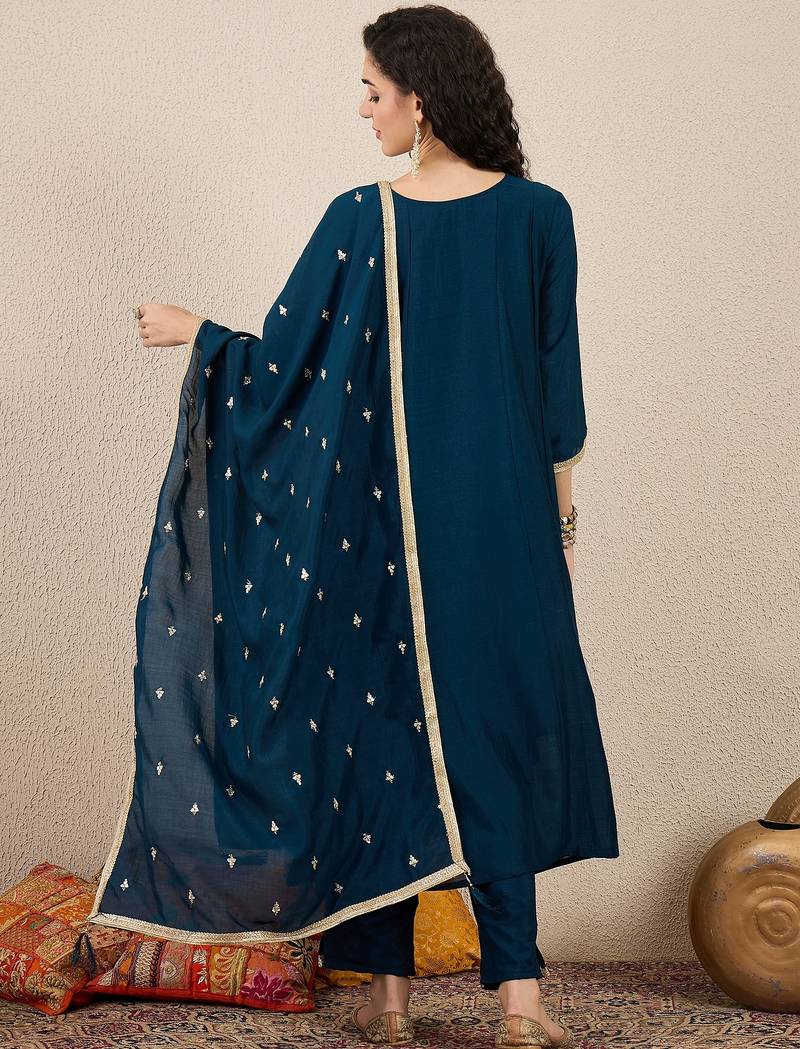 Blue women kurta pant dupatta set