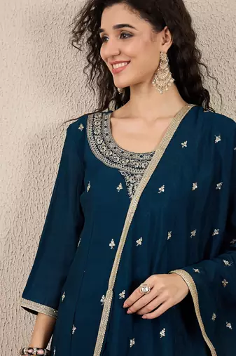 Blue women kurta pant dupatta set