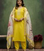 Yellow women kurta pant dupatta set