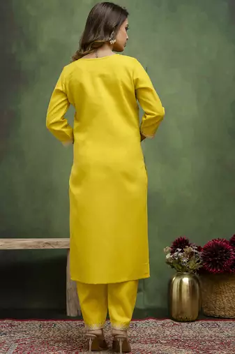 Yellow women kurta pant dupatta set