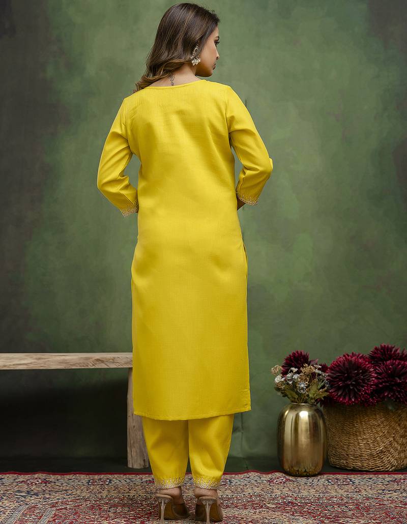 Yellow women kurta pant dupatta set