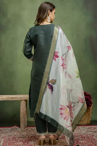 Green women kurta pant dupatta set