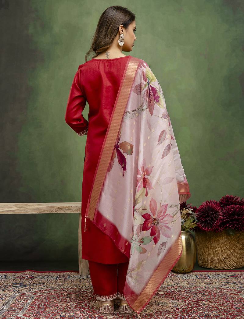 Maroon women kurta pant dupatta set