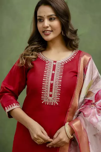 Maroon women kurta pant dupatta set