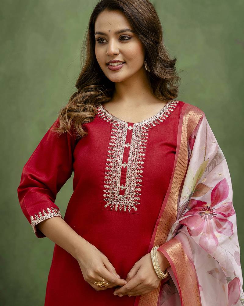 Maroon women kurta pant dupatta set