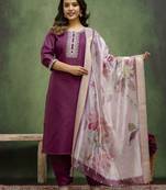 Purple women kurta pant dupatta set