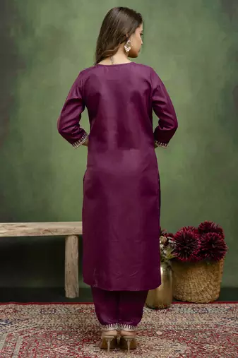 Purple women kurta pant dupatta set