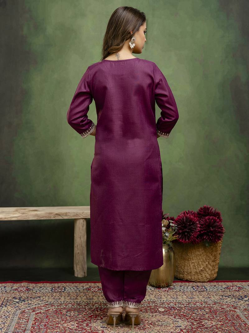 Purple women kurta pant dupatta set