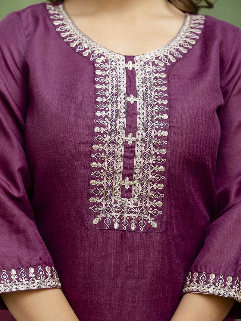 Purple women kurta pant dupatta set